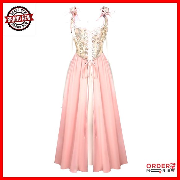 Renaissance Bell Sleeve Dress Floral Corset Peasant Medieval Fairy Costume